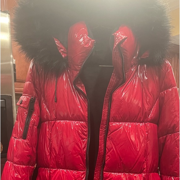 DKNY RED LONG PUFFER JACKET XL - Picture 1 of 6